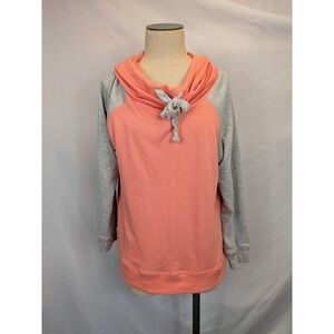 NWT Rue21 Hoodie XL Coral Pink Gray Raglan Long Sleeve Cowl Neck Sporty-Chic